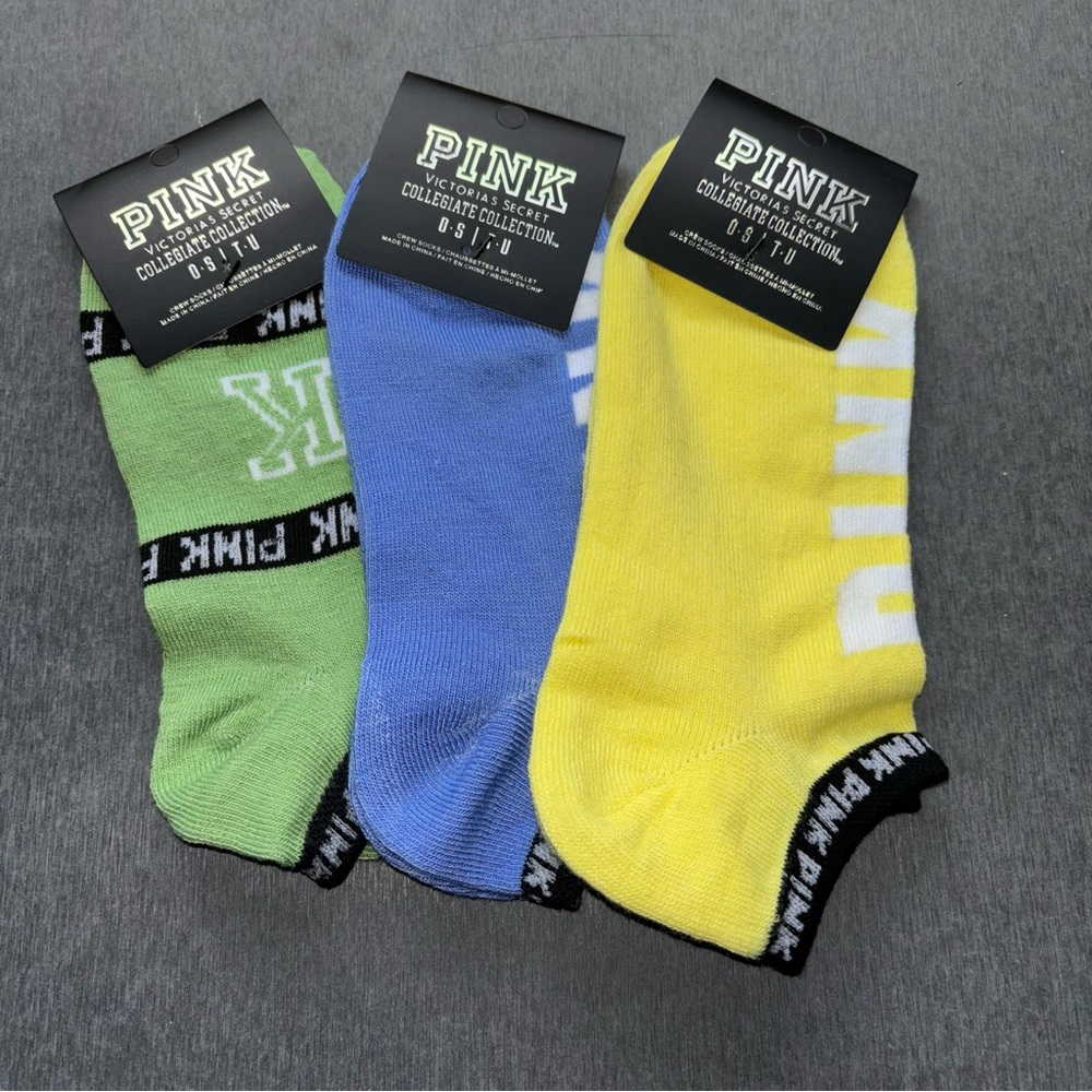PINK Victoria's Secret No-Show Sock Trio - Green, Blue & Yellow